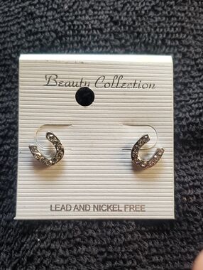 Silver Crystal Horseshoe Stud Earrings